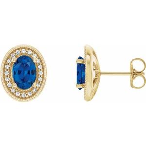 Lab-Grown Sapphire And 1/5 Ctw Natural Diamond Earrings With Backs