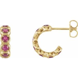 Natural Pink Tourmaline Hoop Earrings