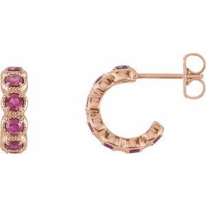 Natural Pink Tourmaline Hoop Earrings