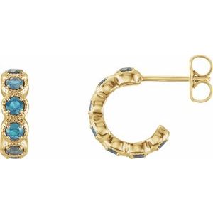 Natural Blue Zircon Hoop Earrings