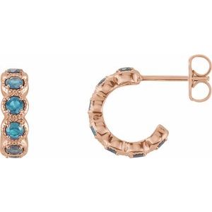 Natural Blue Zircon Hoop Earrings