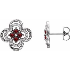 Natural Mozambique Garnet And 1/5 Ctw Natural Diamond Earrings