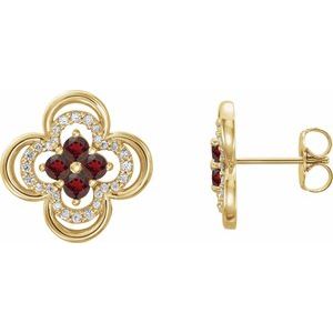 Natural Mozambique Garnet And 1/5 Ctw Natural Diamond Earrings