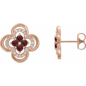 Natural Mozambique Garnet And 1/5 Ctw Natural Diamond Earrings