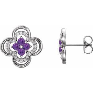 Natural Amethyst And 1/5 Ctw Natural Diamond Earrings