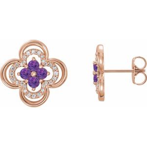 Natural Amethyst And 1/5 Ctw Natural Diamond Earrings