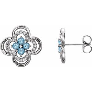 Natural Aquamarine And 1/5 Ctw Natural Diamond Earrings