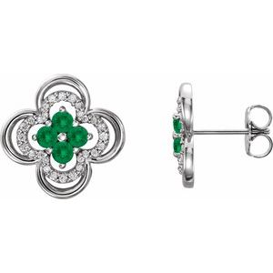 Natural Emerald And 1/5 Ctw Natural Diamond Earrings