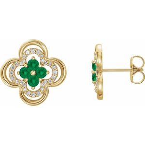 Natural Emerald And 1/5 Ctw Natural Diamond Earrings