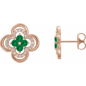 Natural Emerald And 1/5 Ctw Natural Diamond Earrings