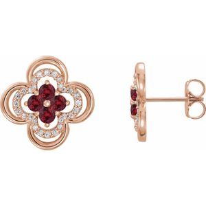 Natural Ruby And 1/5 Ctw Natural Diamond Earrings