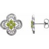 14K White Natural Peridot & 1/5 CTW Natural Diamond Clover Earrings