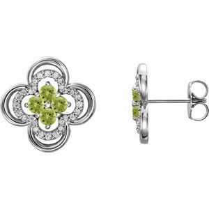 Natural Peridot And 1/5 Ctw Natural Diamond Earrings