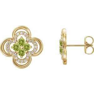 Natural Peridot And 1/5 Ctw Natural Diamond Earrings