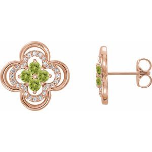 Natural Peridot And 1/5 Ctw Natural Diamond Earrings