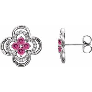 Natural Pink Tourmaline And 1/5 Ctw Natural Diamond Earrings