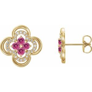 Natural Pink Tourmaline And 1/5 Ctw Natural Diamond Earrings