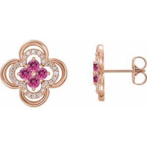 Natural Pink Tourmaline And 1/5 Ctw Natural Diamond Earrings