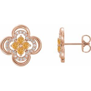 Natural Citrine And 1/5 Ctw Natural Diamond Earrings