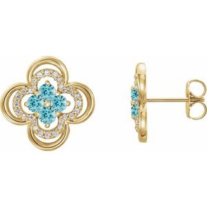 Natural Blue Zircon And 1/5 Ctw Natural Diamond Earrings