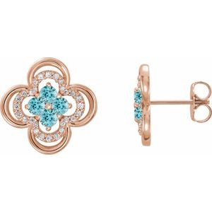 Natural Blue Zircon And 1/5 Ctw Natural Diamond Earrings