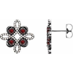 Natural Mozambique Garnet And 1/4 Ctw Natural Diamond Earrings