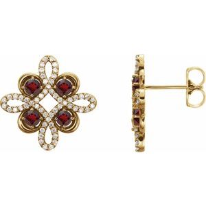 Natural Mozambique Garnet And 1/4 Ctw Natural Diamond Earrings