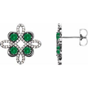 Natural Emerald And 1/4 Ctw Natural Diamond Earrings