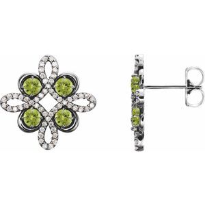 Natural Peridot And 1/4 Ctw Natural Diamond Earrings