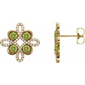 Natural Peridot And 1/4 Ctw Natural Diamond Earrings