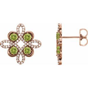 Natural Peridot And 1/4 Ctw Natural Diamond Earrings