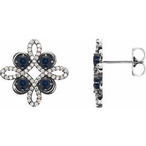 Lab-Grown Blue Sapphire And 1/4 Ctw Natural Diamond Earrings