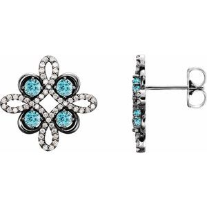 Natural Blue Zircon And 1/4 Ctw Natural Diamond Earrings