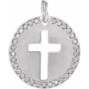 .07 Ctw Natural Diamond Pierced Cross Disc Pendant