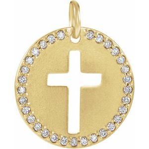 .07 Ctw Natural Diamond Pierced Cross Disc Pendant