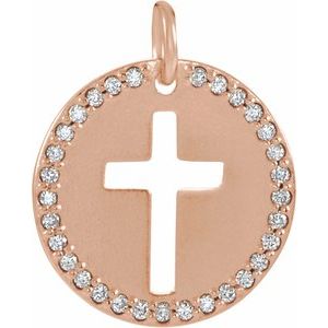 .07 Ctw Natural Diamond Pierced Cross Disc Pendant