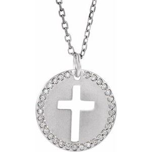 14K White .07 CTW Natural Diamond Pierced Cross 18″ Necklace