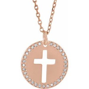 .07 Ctw Natural Diamond Pierced Cross Disc Necklace