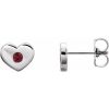 14K White Natural Ruby Heart Earrings