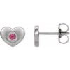 14K White Natural Pink Tourmaline Heart Earrings