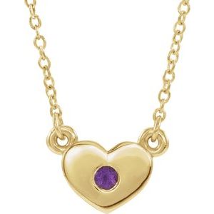 14K Yellow Natural Amethyst Heart 16″ Necklace