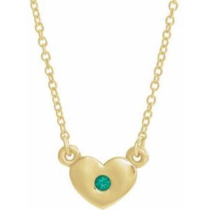 14K Yellow Lab-Grown Emerald Heart 16″ Necklace