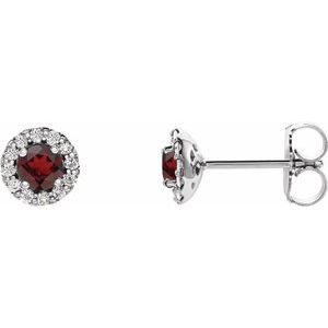 Natural Mozambique Garnet And 1/8 Ctw Natural Diamond Earrings