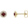 14K Yellow 4.5 mm Natural Mozambique Garnet & 1/10 CTW Natural Diamond Earrings