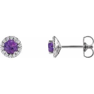 Natural Amethyst And 1/8 Ctw Natural Diamond Earrings