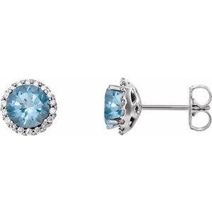 Natural Aquamarine And 1/8 Ctw Natural Diamond Earrings