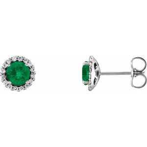 Natural Emerald And 1/8 Ctw Natural Diamond Earrings