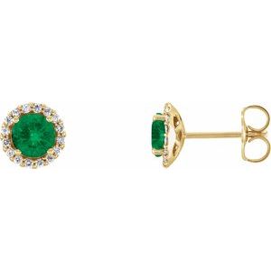 Natural Emerald And 1/8 Ctw Natural Diamond Earrings