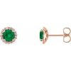 14K Rose 5 mm Natural Emerald & 1/8 CTW Natural Diamond Earrings