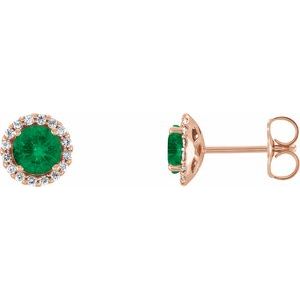 Natural Emerald And 1/8 Ctw Natural Diamond Earrings